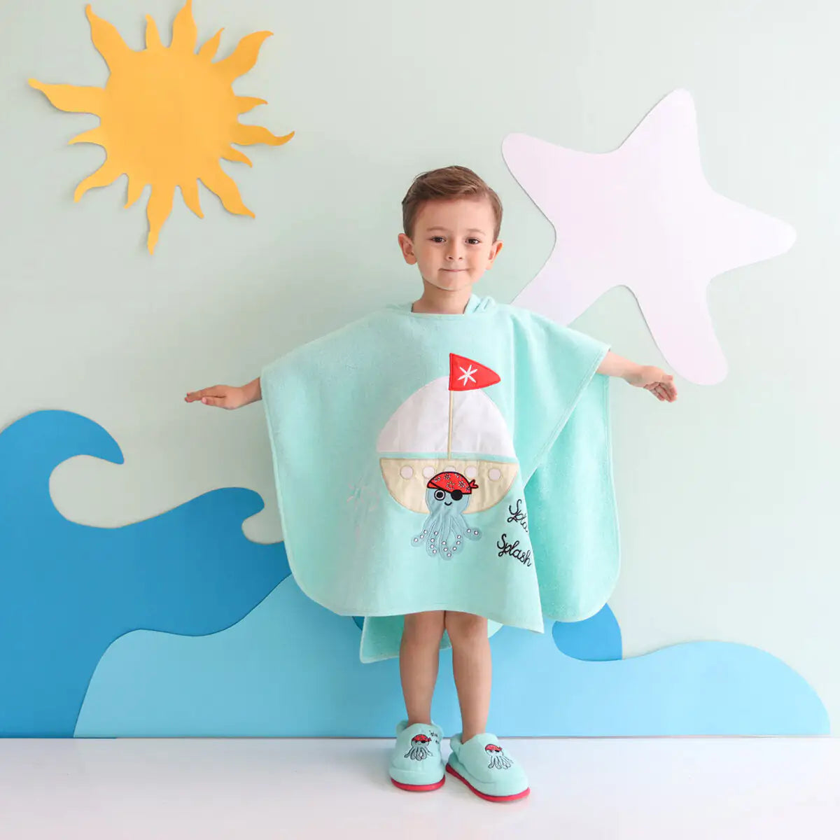 Milk&Moo Kids Poncho and House Slippers Sailor Octopus