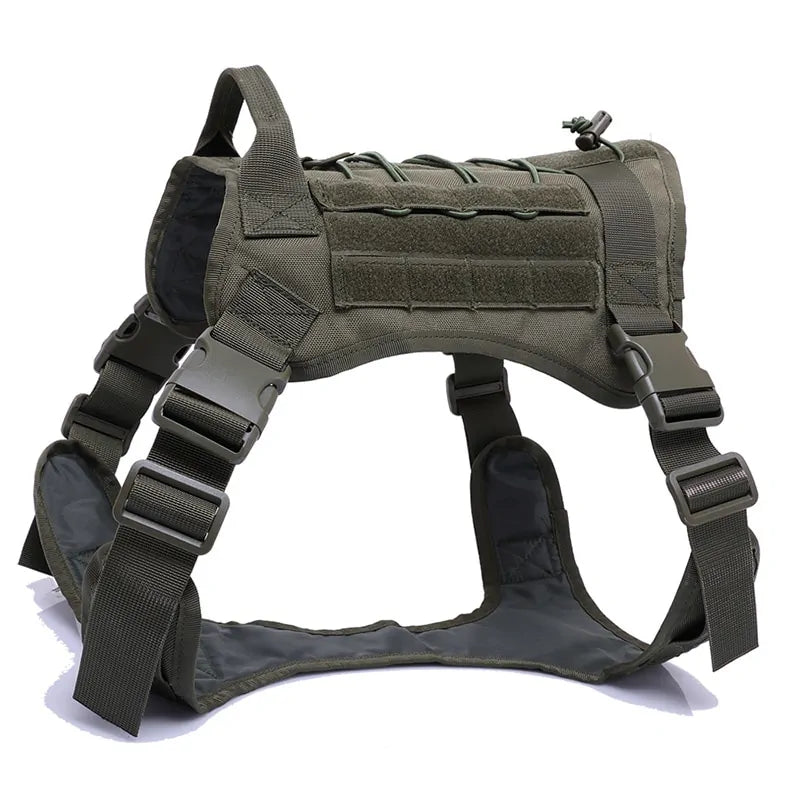 Nylon Tactical Dog Harness with Handle & Bungee Leash for Large Dogs